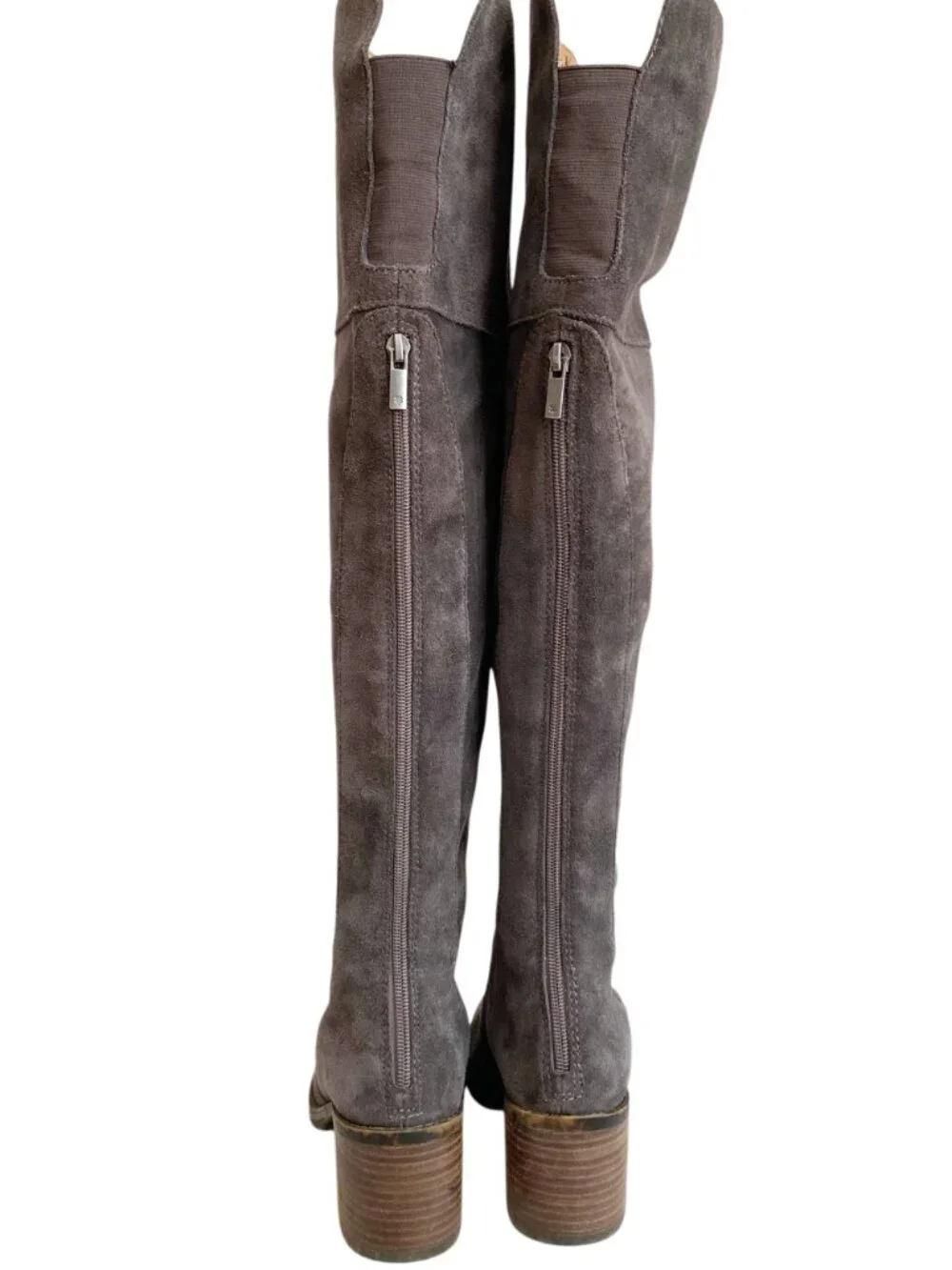 Lucky Brand Rayla Heeled Over the Knee OTK Boots Gray Suede Leather - Size 8